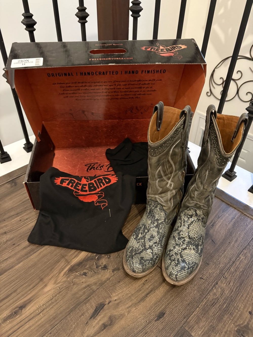 Freebird Zion Women's Snake-Print Toe Western Boots in Gray and Brown